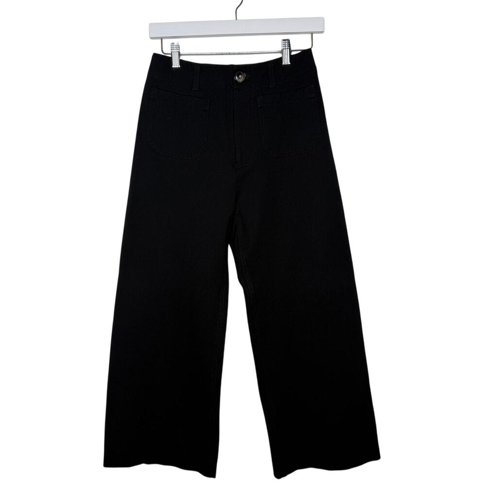 Anthropologie Wide Leg Black Pants | High Waisted Tailored Stretch | Modern Chic